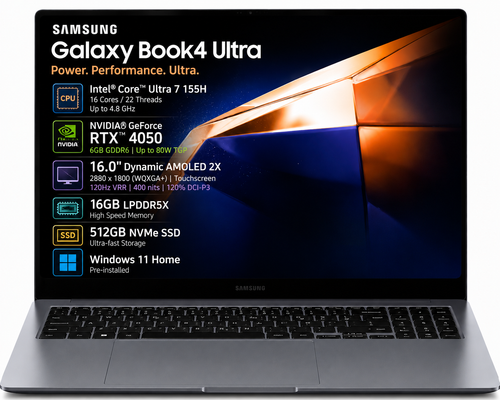Samsung Galaxy Book4 Ultra 16" Core Ultra 7 155H RTX 4050 16GB RAM 512GB NVMe AMOLED Touch Laptop