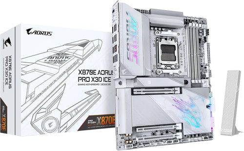 GIGABYTE X870E AORUS PRO X3D ICE ATX AM5 Motherboard, AMD X870E Chipset, 4x DDR5 DIMM Slots, Up to 256GB Max Memory, 1x PCIe 5.0 x16 with PCIe UD Slots, 4x M.2 Slots