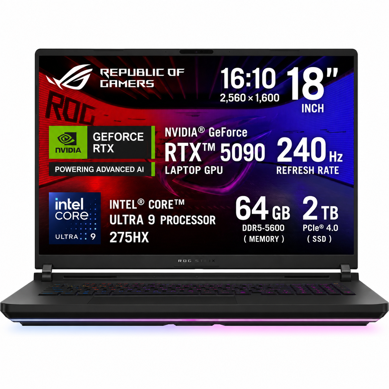 ASUS ROG Strix SCAR 18 (2025) G835LX NEW Intel Core Ultra 9 Gen II 275HX 24-Cores w/ NVIDIA RTX™ 5090 24GB DDR7 & ROG Nebula HDR Mini LED 2.5K 240Hz Display , Off Black