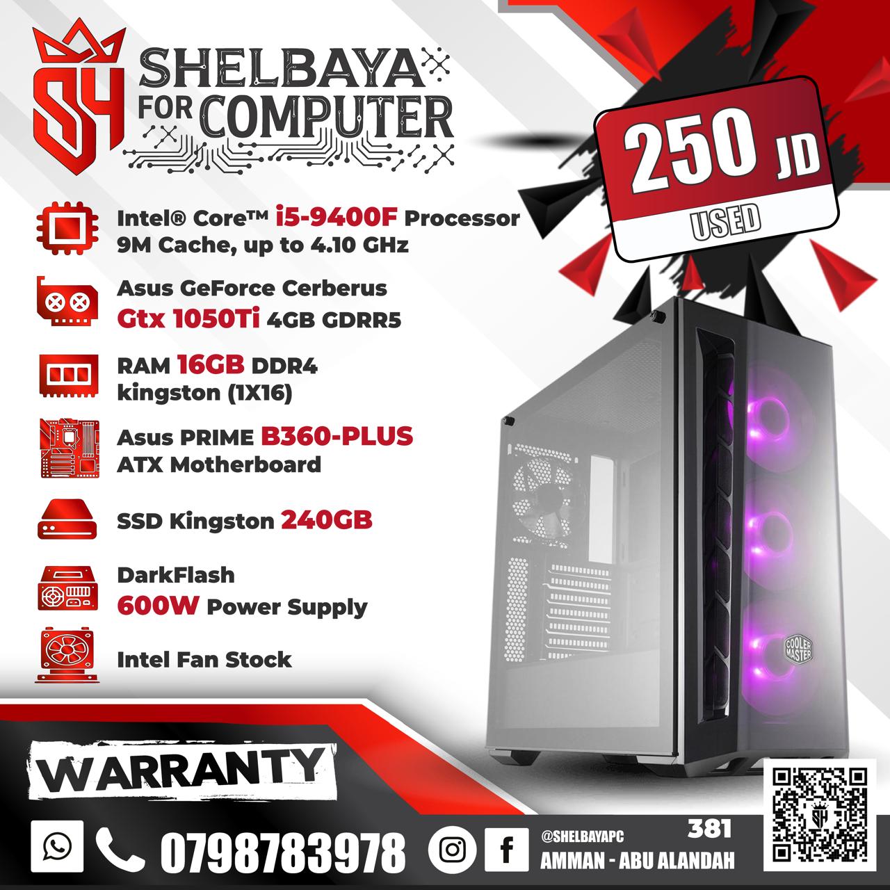 USED — SH Certified Pre-Owned Gaming PC — Intel Core i5-9400F | GTX 1050 Ti 4GB | 16GB RAM | 240GB SSD