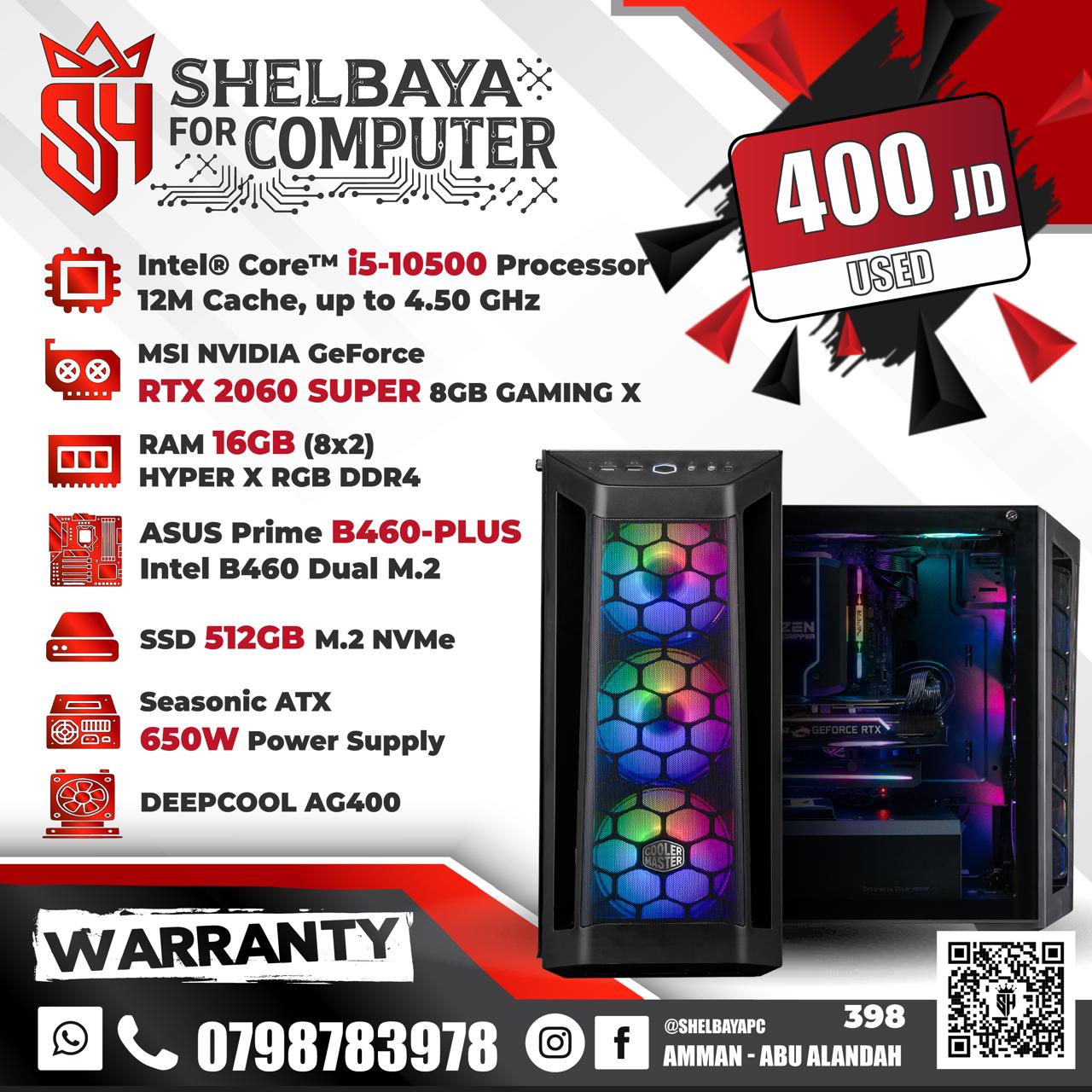 USED—SH Certified Pre-Owned Gaming PC — Intel Core i5-10500 | RTX 2060 Super 8GB | 16GB RGB RAM | 512GB NVMe SSD