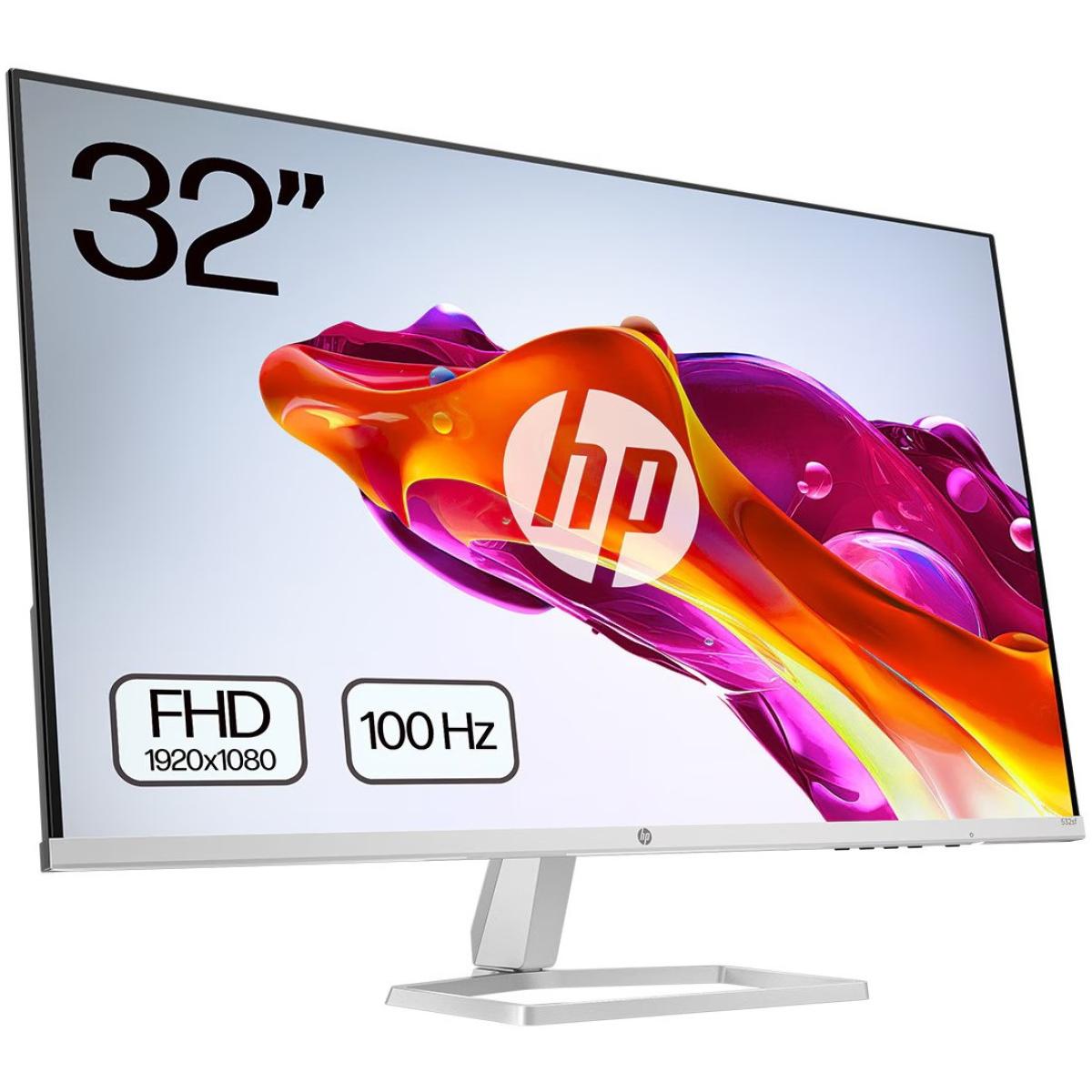 HP 532sf 32" Ultraslim Full HD Monitor 100Hz 99% sRGB Color 300 Nits 2x HDMI AMD FreeSync w/ Eye Safe , Silver & Black