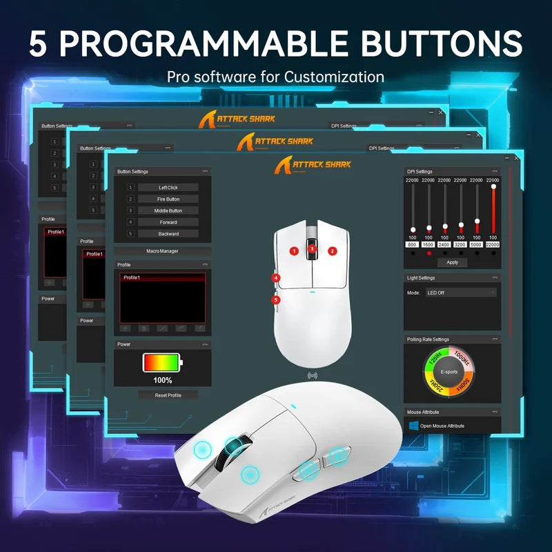 ATTACK SHARK X11 Lightweight Wireless Gaming Mouse with RGB Charging Dock,Tri-Mode-2.4G/USB-C Wired/BT,22K DPI,PAW3311 Optical Sensor,HUYU Switch, 5 programmable Buttons for PC/Mac