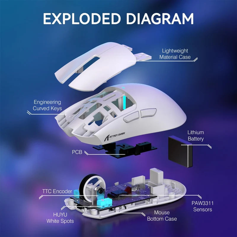 ATTACK SHARK X11 Lightweight Wireless Gaming Mouse with RGB Charging Dock,Tri-Mode-2.4G/USB-C Wired/BT,22K DPI,PAW3311 Optical Sensor,HUYU Switch, 5 programmable Buttons for PC/Mac