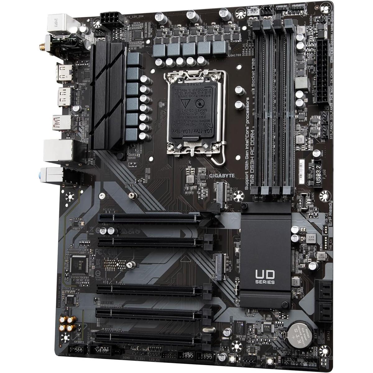 GIGABYTE B760 DS3H DDR4 LGA1700 ATX Motherboard, Intel B760 Chipset, 4 x DDR4 DIMM, Up to 128GB Max Memory Support, 1x PCI Express x16, 1x HDMI, 1x DisplayPort, USB-C / USB 3.2