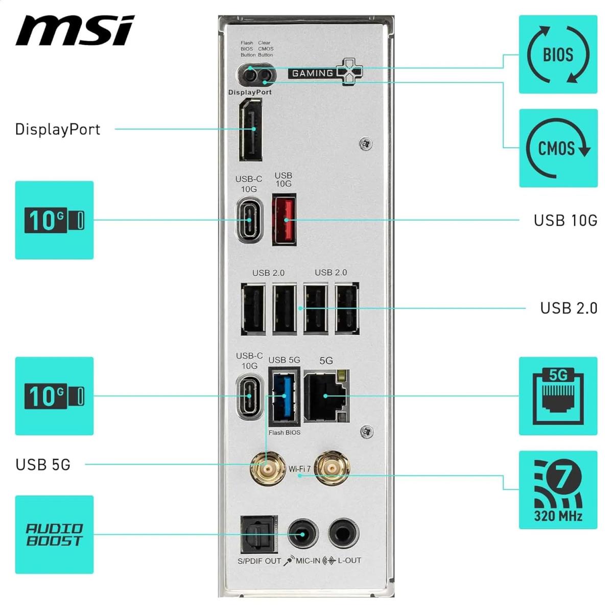 MSI B850 Gaming Plus WiFi AM5 ATX AMD B850 Chipset, 4x DDR5 UDIMM Slots, Up to 256GB Max Memory, 4x PCIe x16 Slots, 3x M.2 Slots, WiFi & BT Connectivity