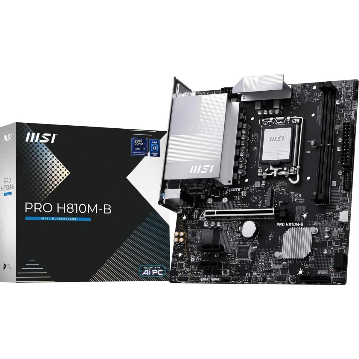 MSI PRO H810M-B mATX - Supports Intel Core Ultra Processors (Series 2), LGA 1851 - DDR5 Memory Boost (6400 MT/s MAX), PCIe 5.0 x16, M.2 Gen4, 2.5G LAN