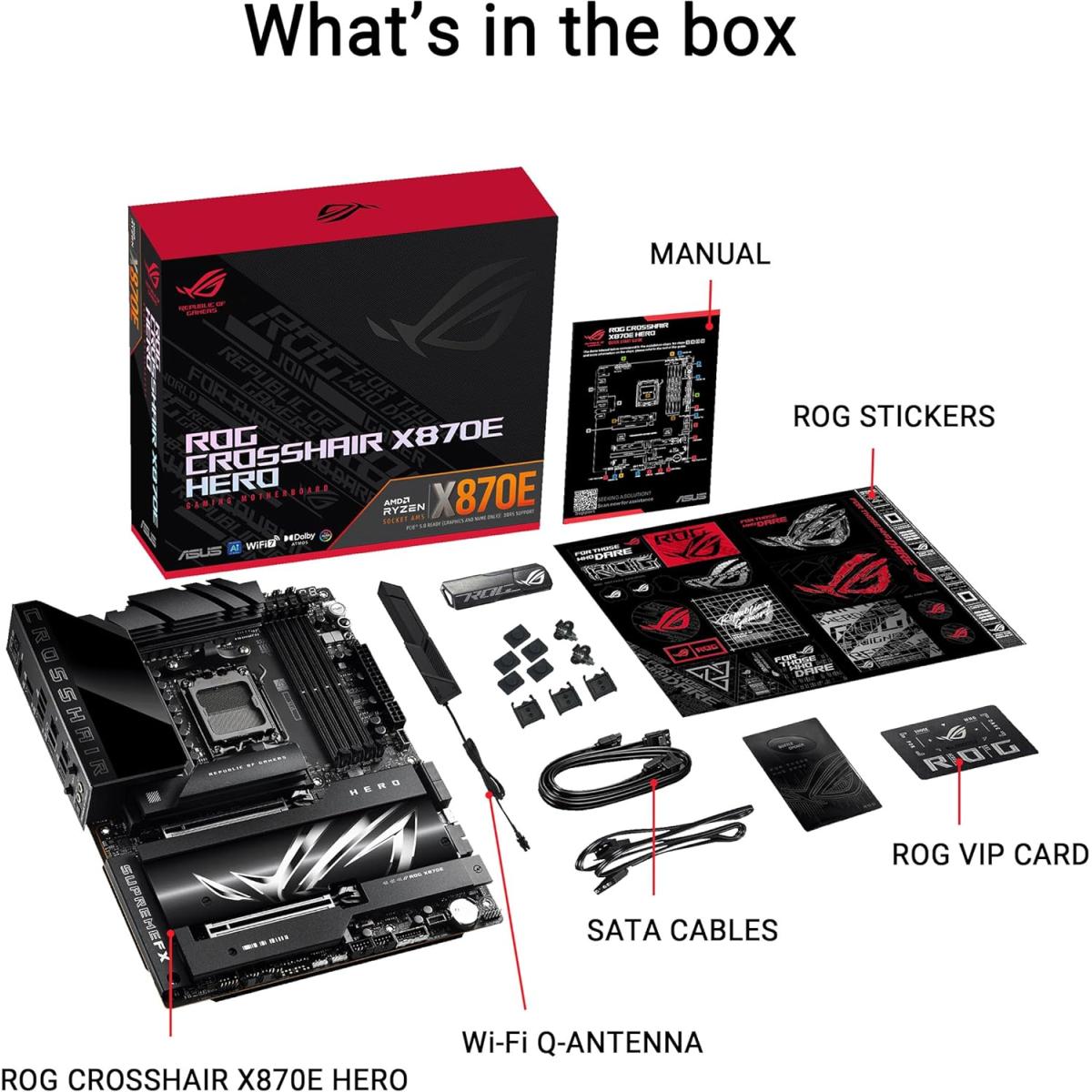 ASUS ROG CROSSHAIR X870E HERO, AMD AM5 Motherboard, DDR5 192GB Max Support EXPO, AI Intelligence, Wi-Fi 7, 2 x USB4 Ports, Overclocking Support
