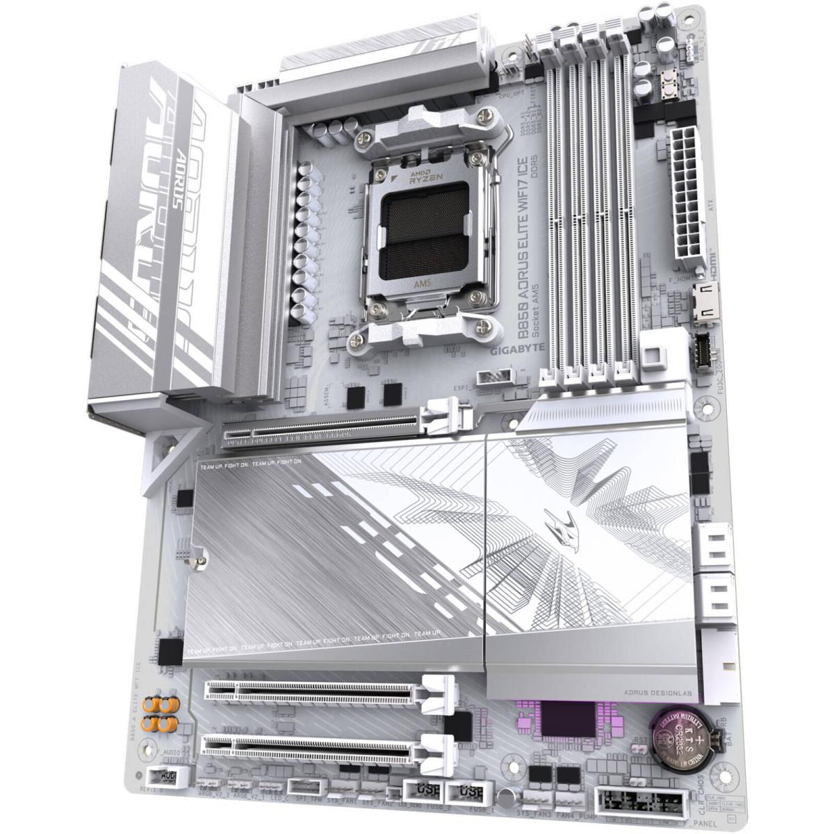 GIGABYTE B850 Aorus Elite WIFI7 ICE AM5 ATX Motherboard, AMD B850 Chipset, 4x DDR5 DIMM Slots, Up to 256GB Max Memory, 1x PCIe 5.0 x16, 3x M.2 Slots, WiFi & BT, White