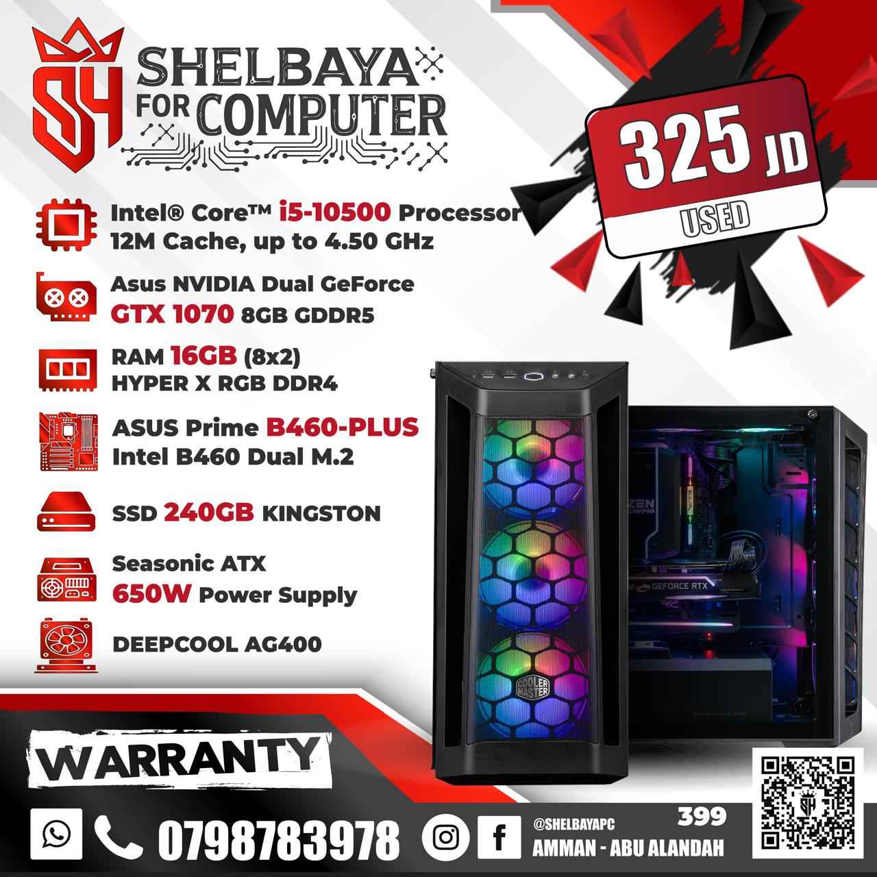 USED — SH Certified Pre-Owned Gaming PC — Intel Core i5-10500 | GTX 1070 8GB | 16GB RGB RAM | 240GB SSD