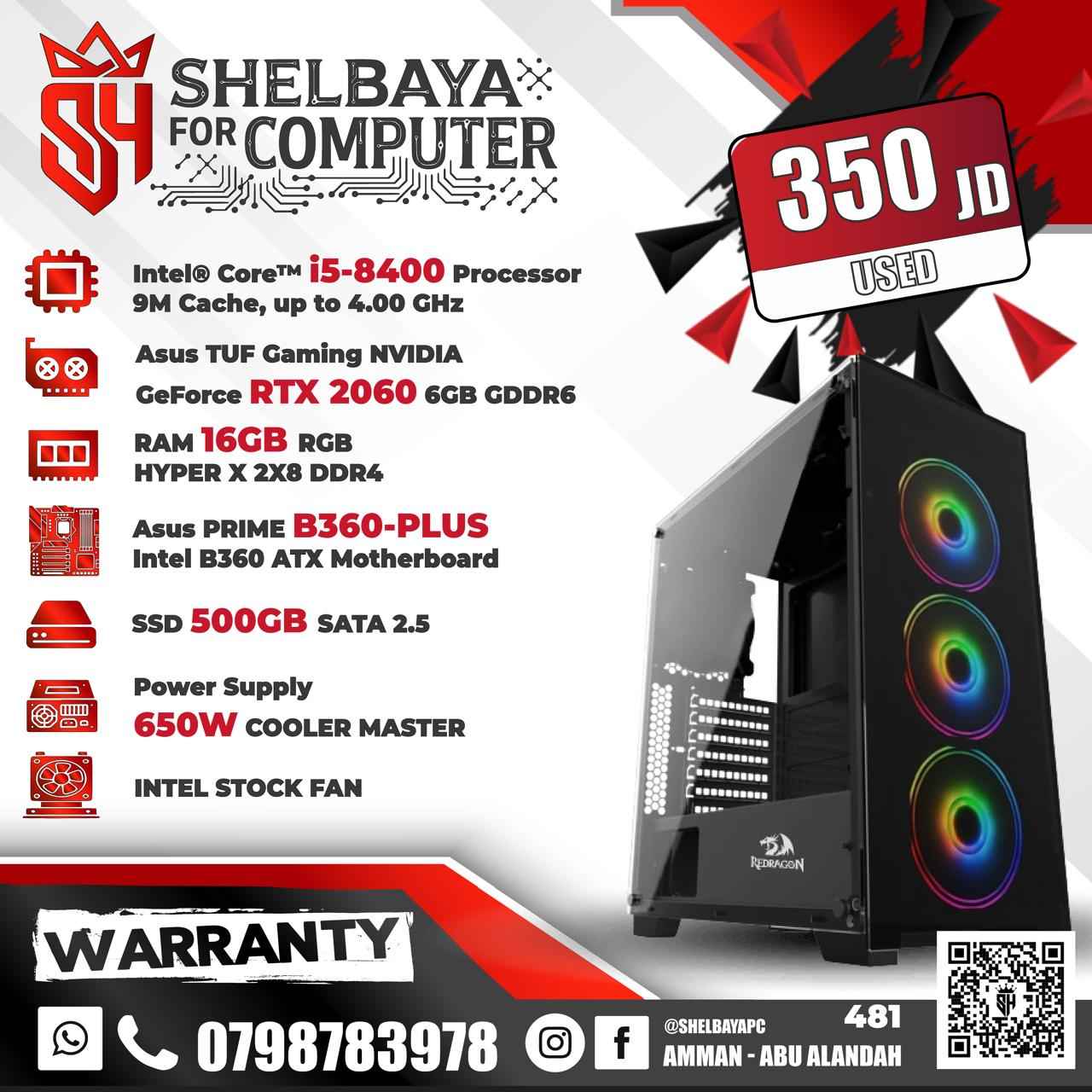 USED — SH Certified Pre-Owned Gaming PC — Intel Core i5-8400 | RTX 2060 6GB | 16GB RGB RAM | 500GB SSD