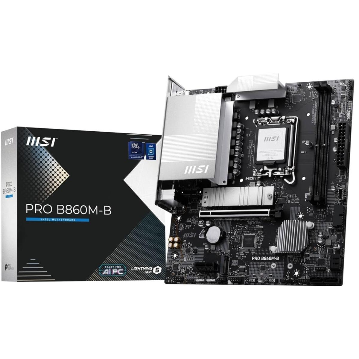 MSI PRO B860M-B mATX - Supports Intel Core Ultra Processors (Series 2), LGA 1851 - Direct 6 Phases, DDR5 Memory Boost (9066+ MT/s OC), PCIe 5.0 x16, M.2 Gen5, 5G LAN