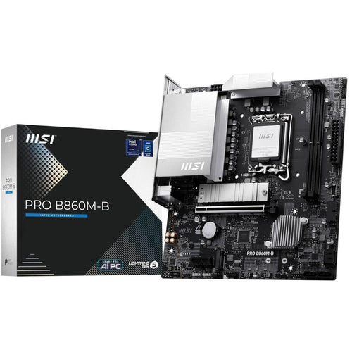 MSI PRO B860M-B mATX - Supports Intel Core Ultra Processors (Series 2), LGA 1851 - Direct 6 Phases, DDR5 Memory Boost (9066+ MT/s OC), PCIe 5.0 x16, M.2 Gen5, 5G LAN