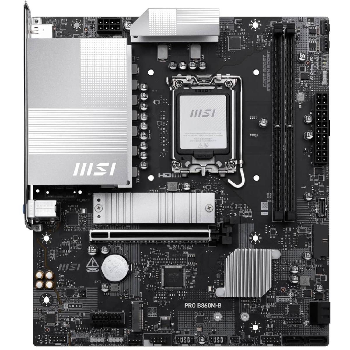 MSI PRO B860M-B mATX - Supports Intel Core Ultra Processors (Series 2), LGA 1851 - Direct 6 Phases, DDR5 Memory Boost (9066+ MT/s OC), PCIe 5.0 x16, M.2 Gen5, 5G LAN