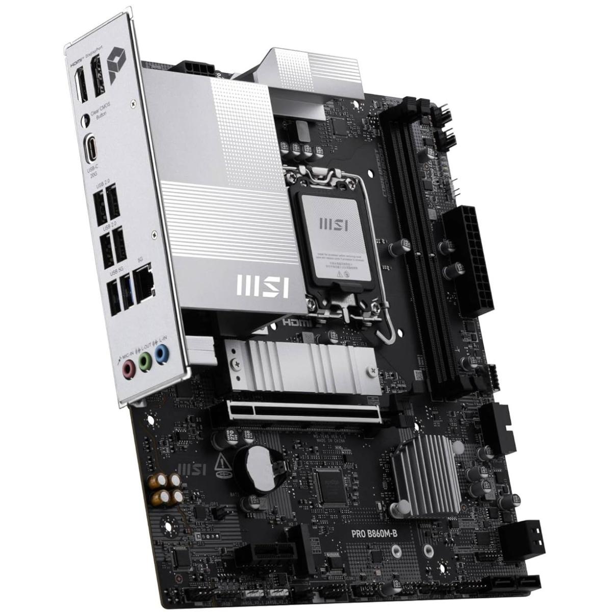 MSI PRO B860M-B mATX - Supports Intel Core Ultra Processors (Series 2), LGA 1851 - Direct 6 Phases, DDR5 Memory Boost (9066+ MT/s OC), PCIe 5.0 x16, M.2 Gen5, 5G LAN