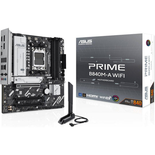 ASUS PRIME B840-Plus Wi-Fi 6E AM5 ATX AMD B840 Chipset, 4x DIMM DDR5 Slots, Up to 192GB Max Memory, 1 x PCIe 4.0 x16 SafeSlot Core+, 3 x M.2 Slots, WiFi & BT Connectivity