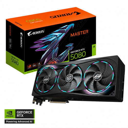GIGABYTE AORUS GeForce RTX 5080 MASTER Graphics Card, 16GB GDDR7 256-Bit Memory, 2805 MHz Core Clock, 30 Gbps Memory Speed, PCI-Express 5.0