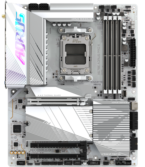 GIGABYTE X670E Aorus Pro X AM5 ATX Motherboard, AMD X670 Chipset, 4x DDR5 DIMM Slots, Up to 256GB Max Memory, Wi-Fi 7 & BT 5.3, 1x PCIe 5.0 x16, 4x M.2 Slots, White