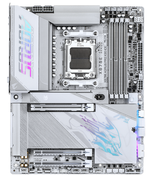 GIGABYTE X870E AORUS PRO X3D ICE ATX AM5 Motherboard, AMD X870E Chipset, 4x DDR5 DIMM Slots, Up to 256GB Max Memory, 1x PCIe 5.0 x16 with PCIe UD Slots, 4x M.2 Slots