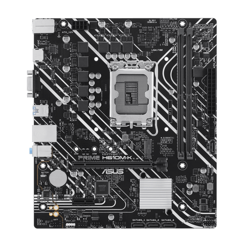 ASUS Prime H610M-K DDR5 Micro-ATX LGA 1700 Motherboard, Intel H610 Chipset, 2x DIMM DDR5 Slots, 96GB Max Memory, 1x M.2 Slot, 1x PCIe 4.0 x16 Slot, Realtek 1Gb Ethernet