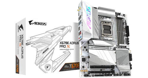 GIGABYTE X670E Aorus Pro X AM5 ATX Motherboard, AMD X670 Chipset, 4x DDR5 DIMM Slots, Up to 256GB Max Memory, Wi-Fi 7 & BT 5.3, 1x PCIe 5.0 x16, 4x M.2 Slots, White