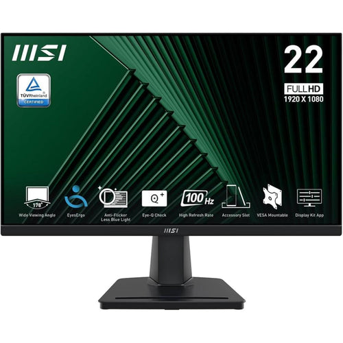 MSI PRO MP225 22" Full HD 100Hz 1ms EyesErgo Anti-Flicker Less Blue Light w/ HDMI & VGA Interface - Black