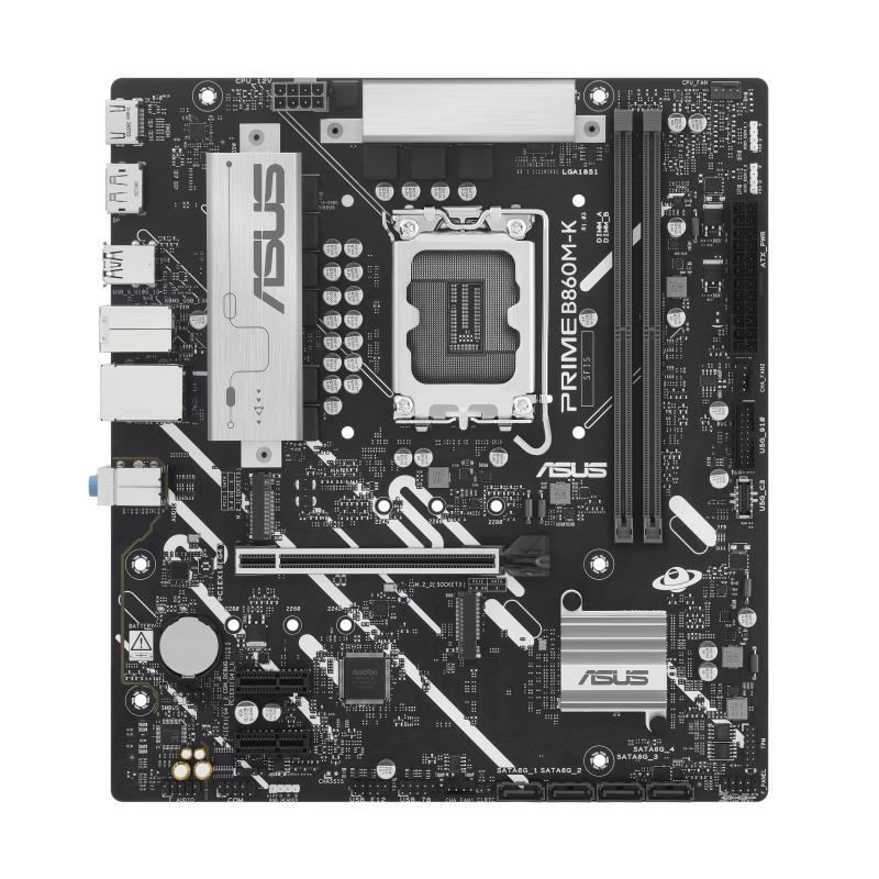 ASUS Prime B860M-K LGA 1851 Micro-ATX Motherboard LGA 1851 Micro-ATX Motherboard, Intel B860 Chipset, 2x DIMM DDR5 Slots, Up to 128GB Max Memory, 1x PCIe 4.0 x16 Slot, 2x M.2 Slots