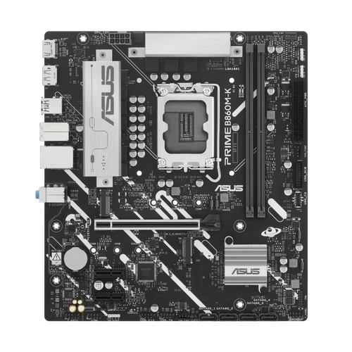 ASUS Prime B860M-K LGA 1851 Micro-ATX Motherboard LGA 1851 Micro-ATX Motherboard, Intel B860 Chipset, 2x DIMM DDR5 Slots, Up to 128GB Max Memory, 1x PCIe 4.0 x16 Slot, 2x M.2 Slots
